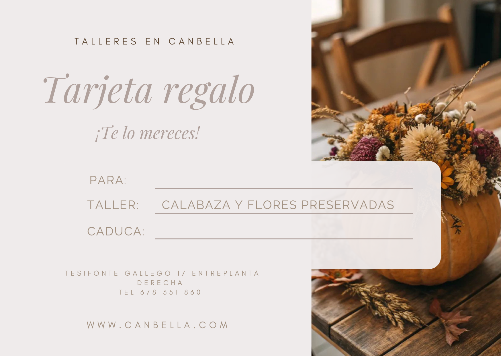 Tarjeta regalo "Calabaza y flores preservadas"